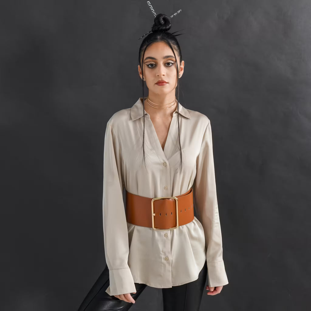 Brown leather corset belt – Oversized by Aria Margo