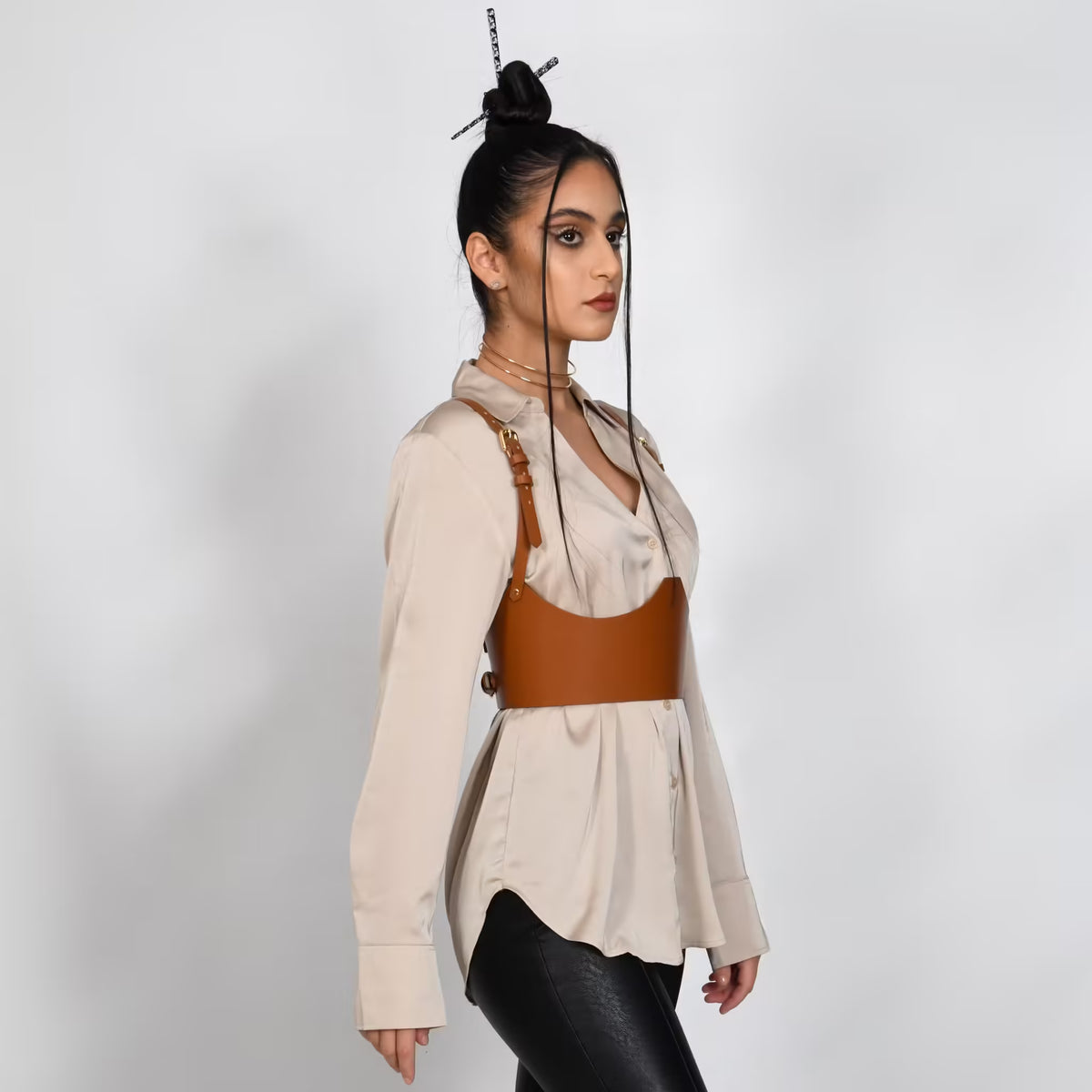 Brown leather corset belt – Under-bust by Aria Margo