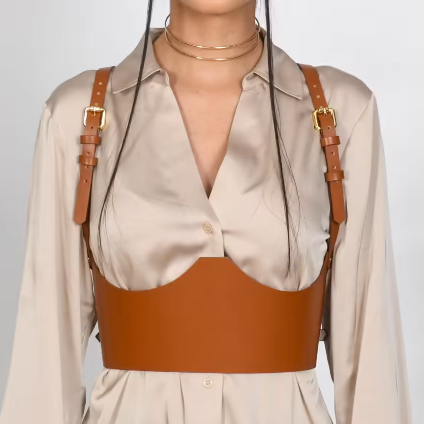 Brown leather corset belt – Under-bust by Aria Margo