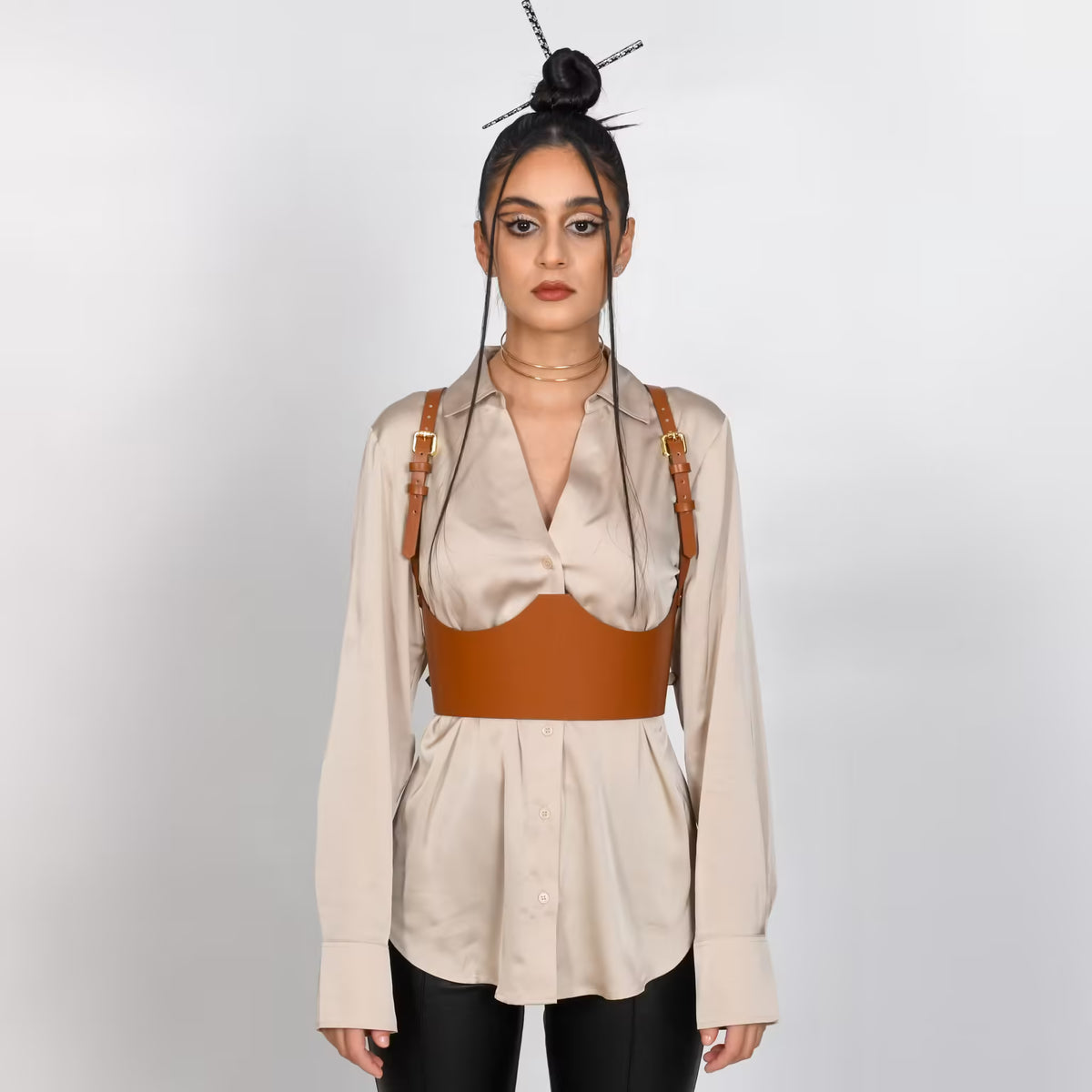 Brown leather corset belt – Under-bust by Aria Margo