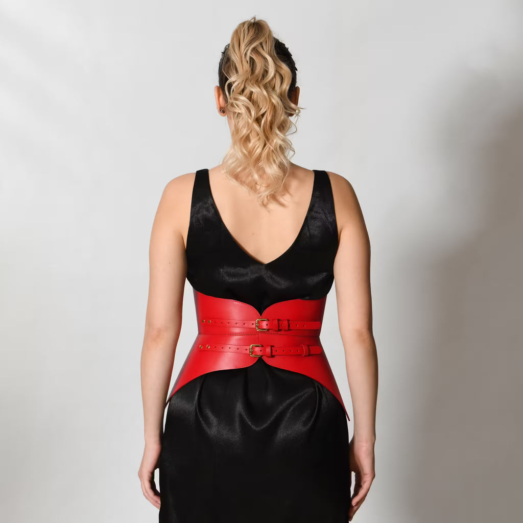 Red leather corset belt – XO by Aria Margo