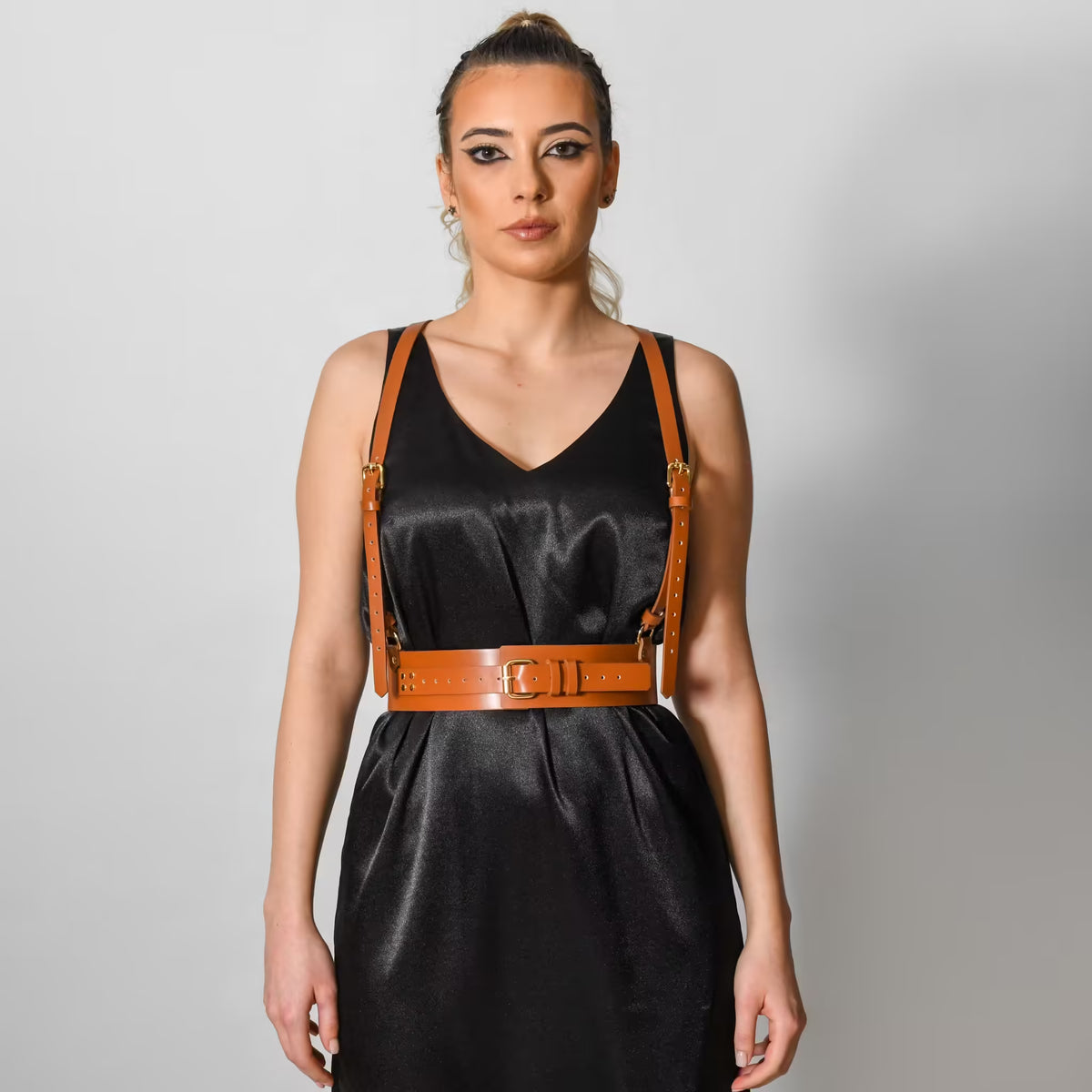 Brown leather corset belt – Harness by Aria Margo