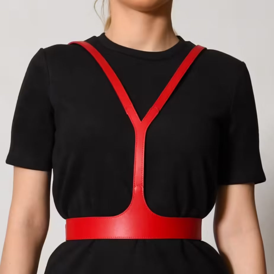 Red leather corset belt – Harness by Aria Margo