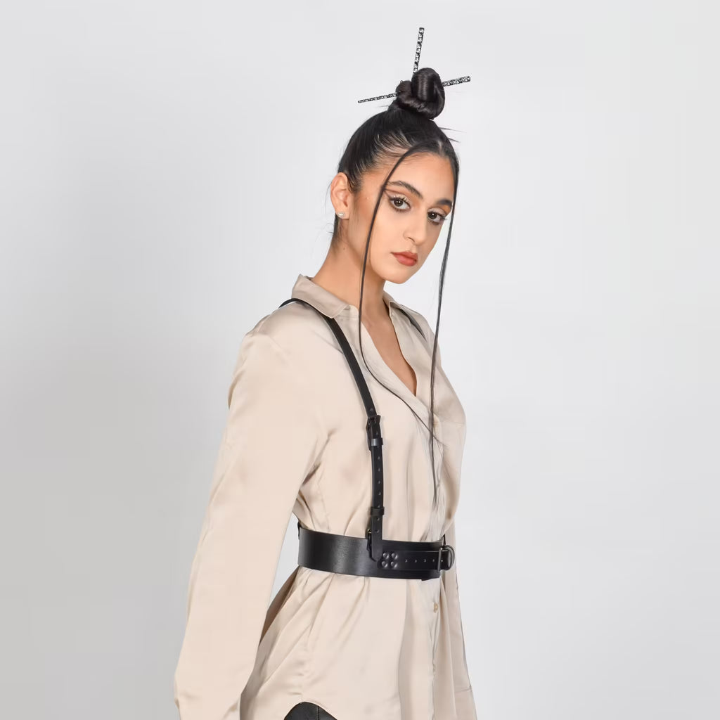 Black leather corset belt – Harness by Aria Margo
