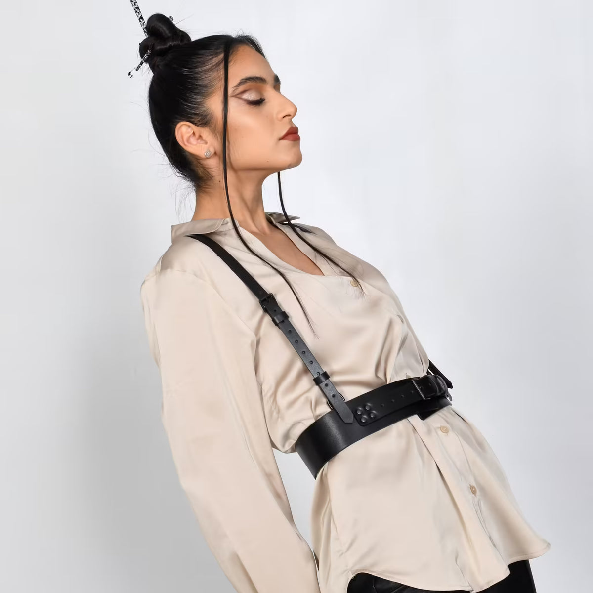 Black leather corset belt – Harness by Aria Margo
