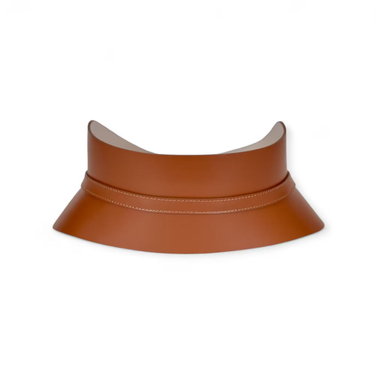 Aria Margo slim brown Italian leather corset belt with structured design and stitched detailing