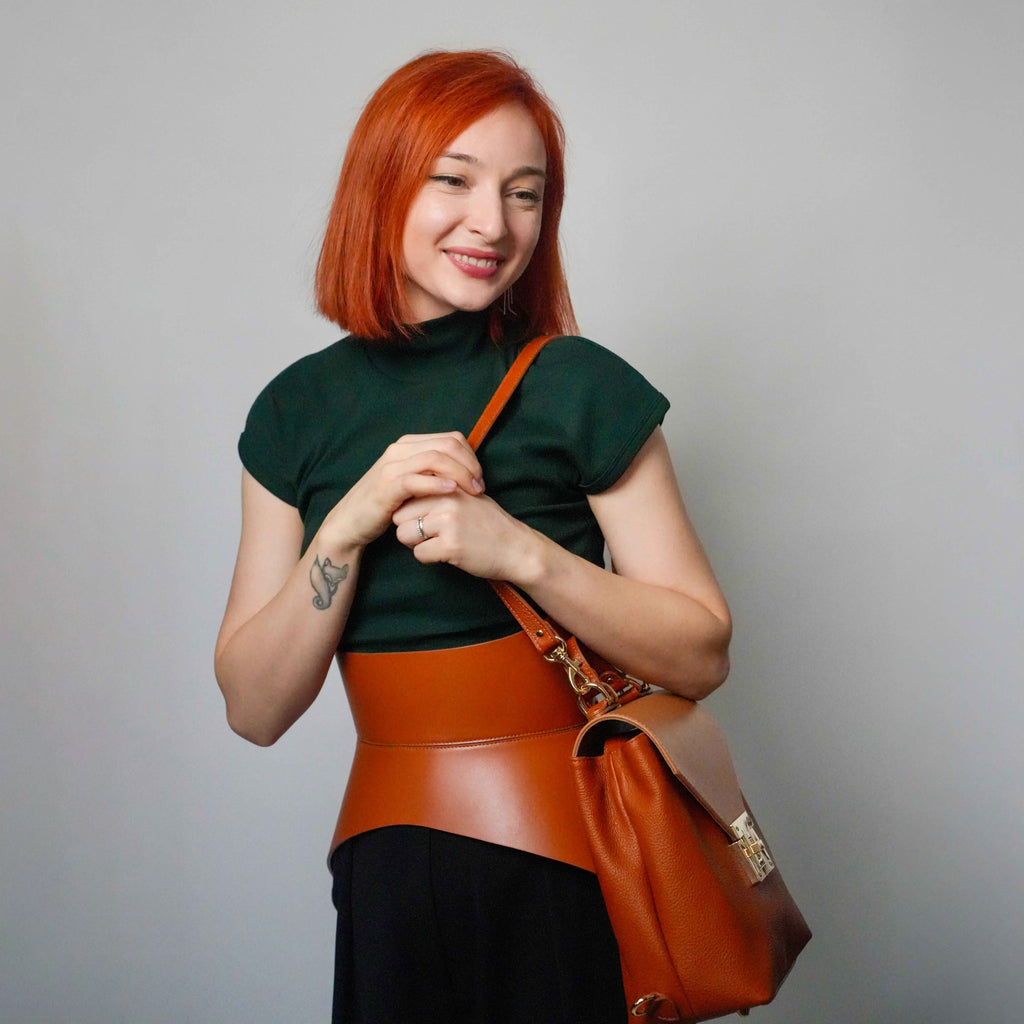 Brown leather corset belt – Hallo by Aria Margo