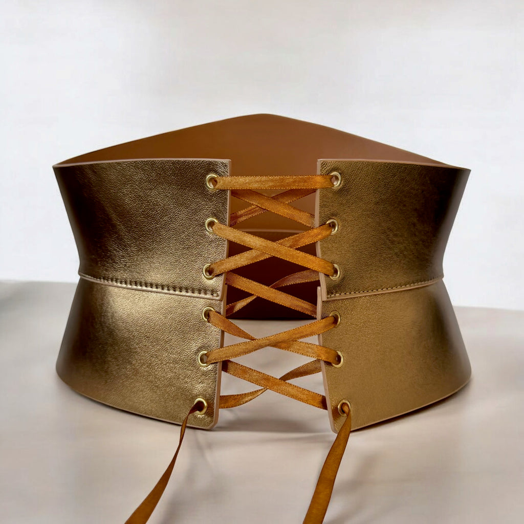Gold leather corset belt – Hourglass by Aria Margo