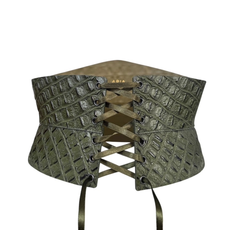 Green leather corset belt – Eclipse by Aria Margo