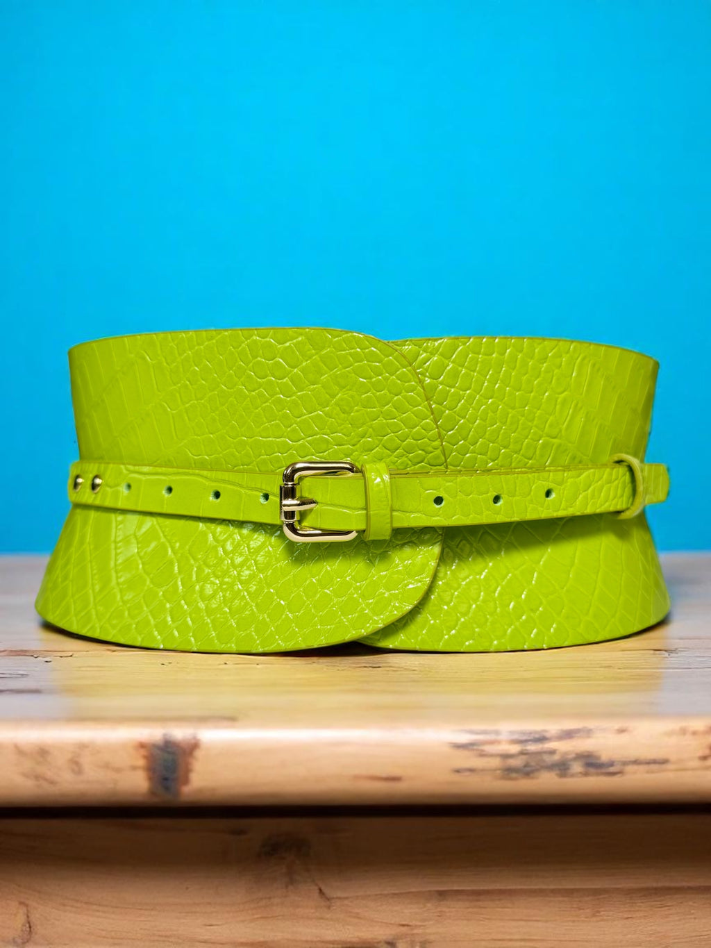 Green leather corset belt – Wide by Aria Margo