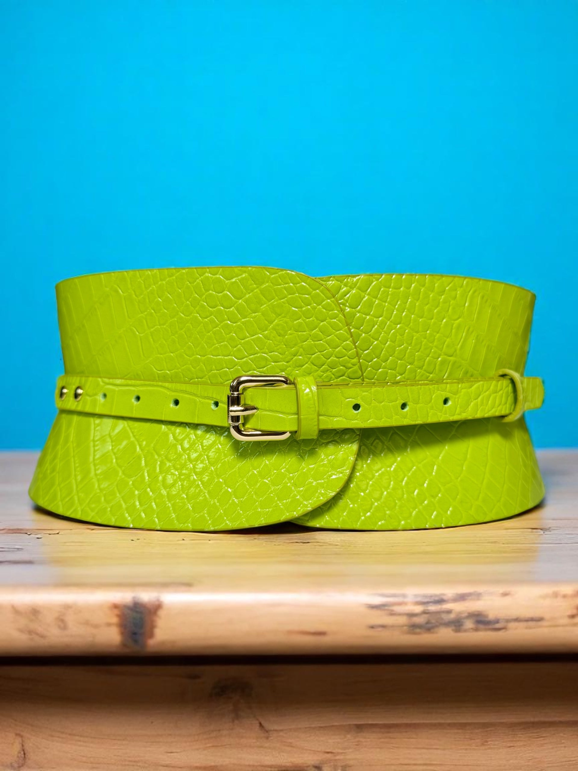 Green leather corset belt – Wide by Aria Margo
