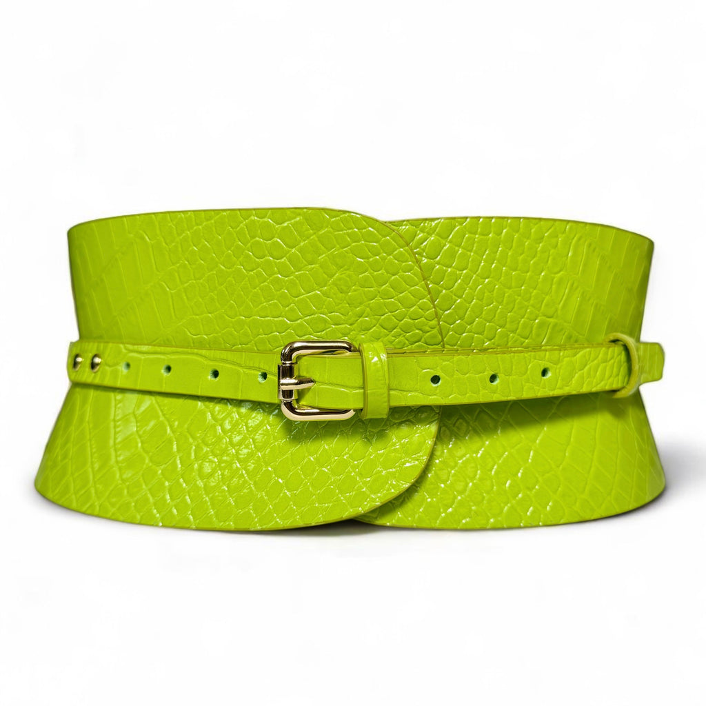 Green leather corset belt – Wide by Aria Margo