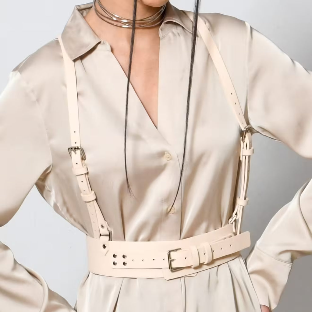Beige leather corset belt – Harness by Aria Margo