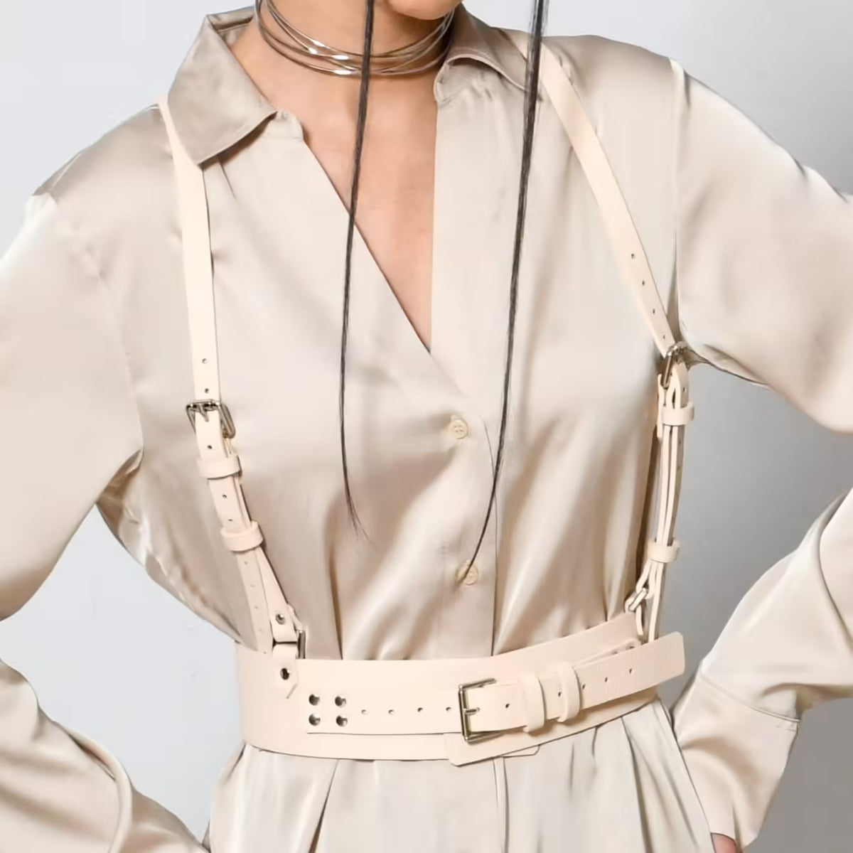 Beige leather corset belt – Harness by Aria Margo