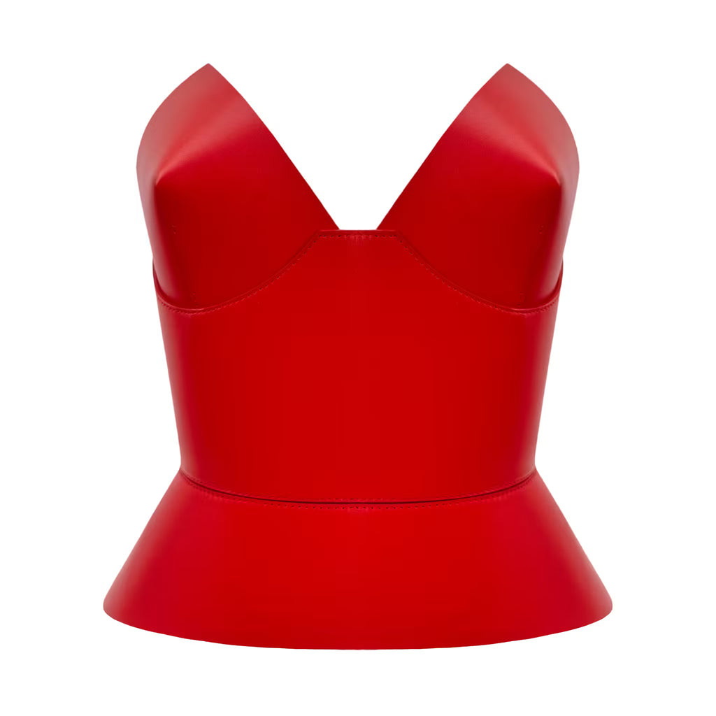 Red leather corset belt – Round Body by Aria Margo
