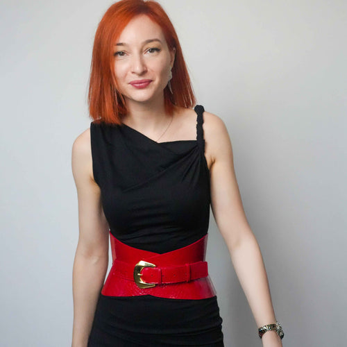 Red leather corset belt – Hourglass by Aria Margo