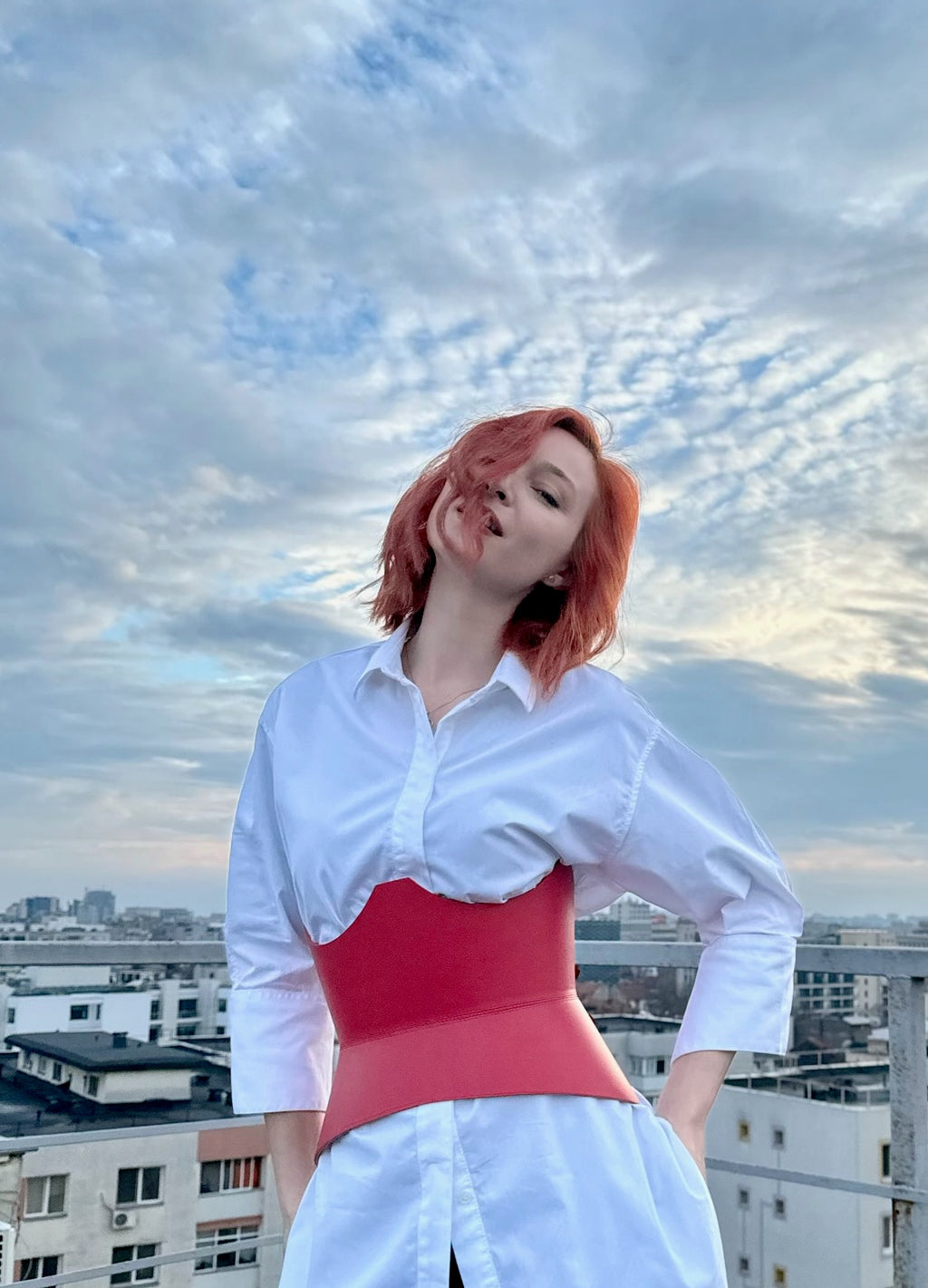 Red leather corset belt – Round XO by Aria Margo