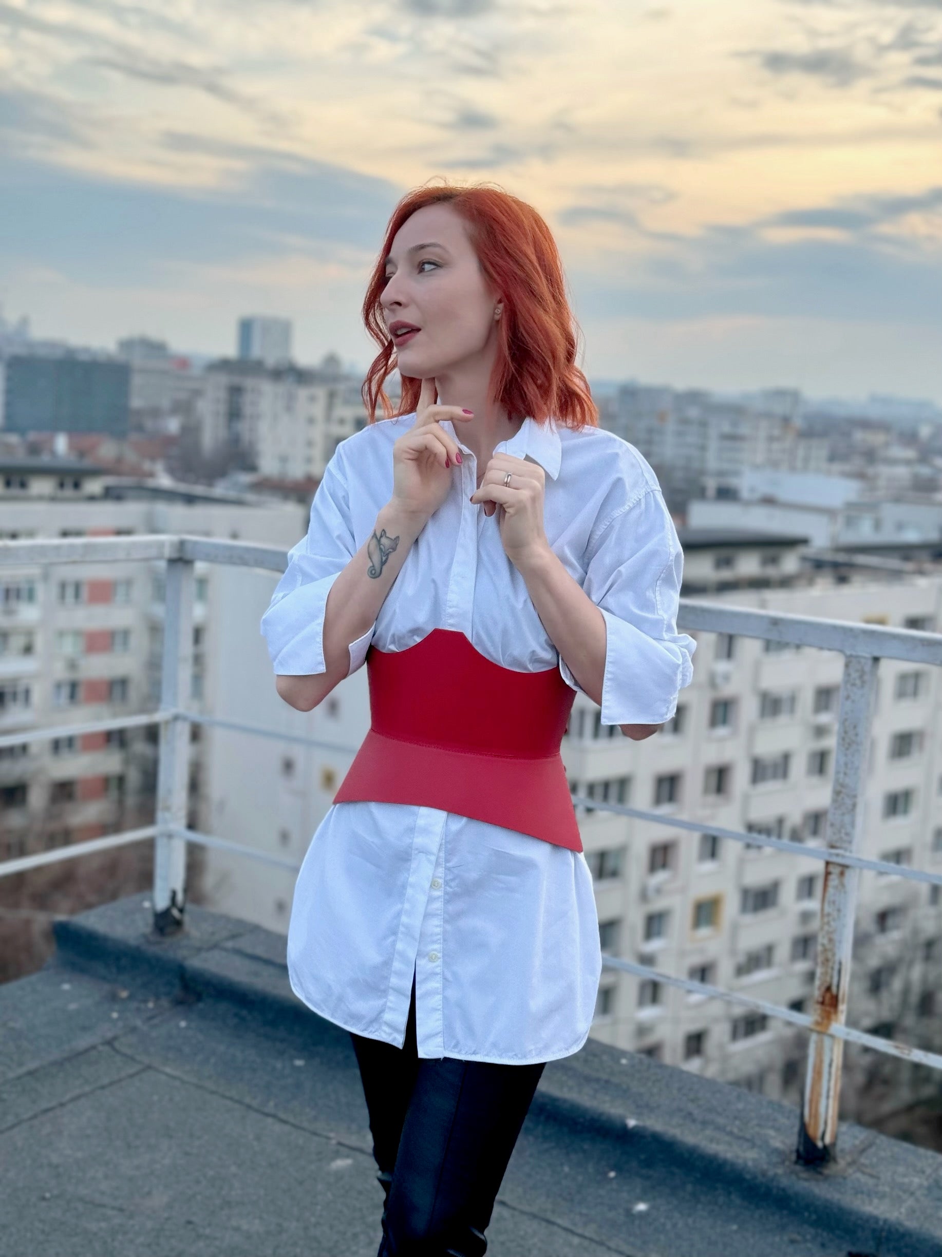 Red leather corset belt – Round XO by Aria Margo