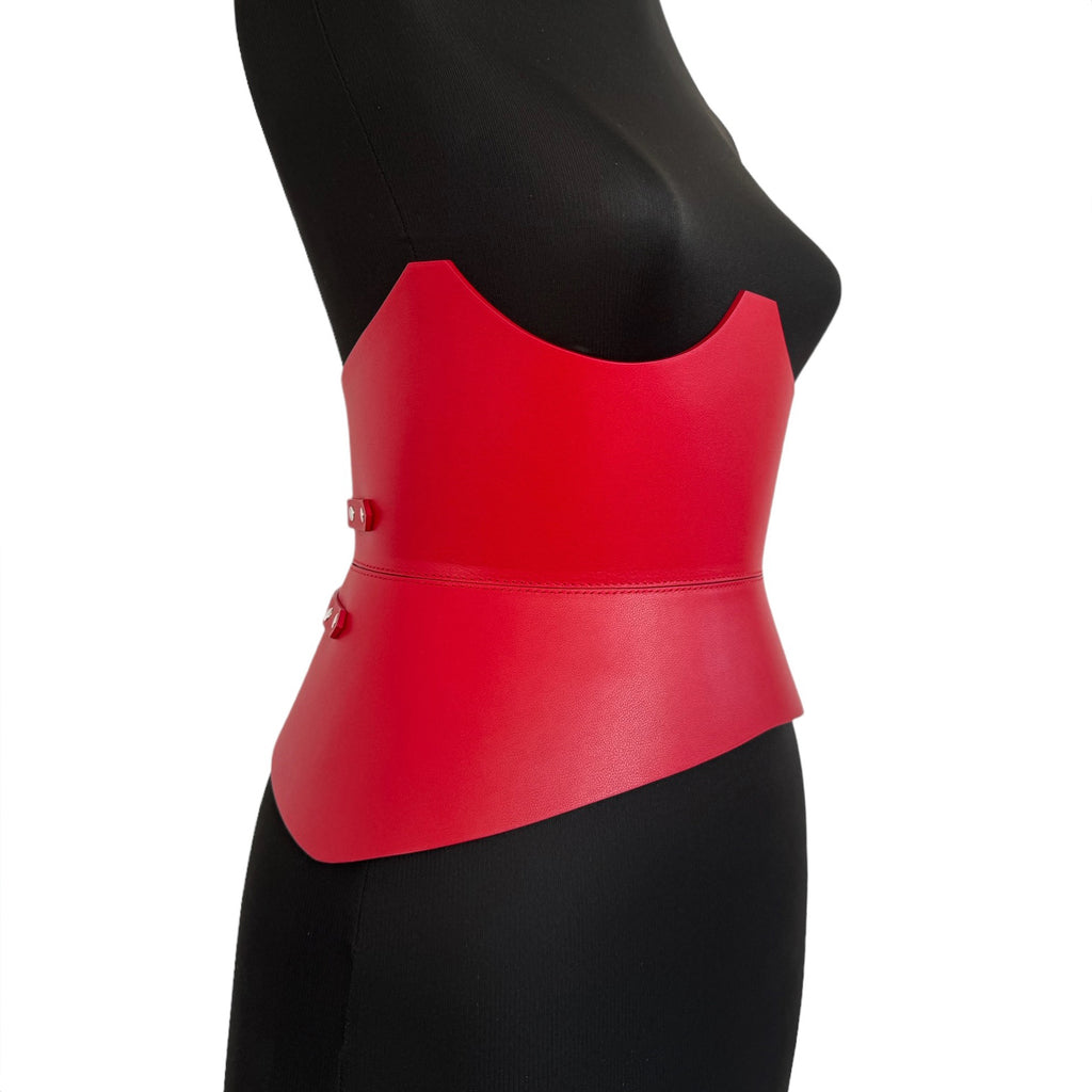 Red leather corset belt – Round XO by Aria Margo