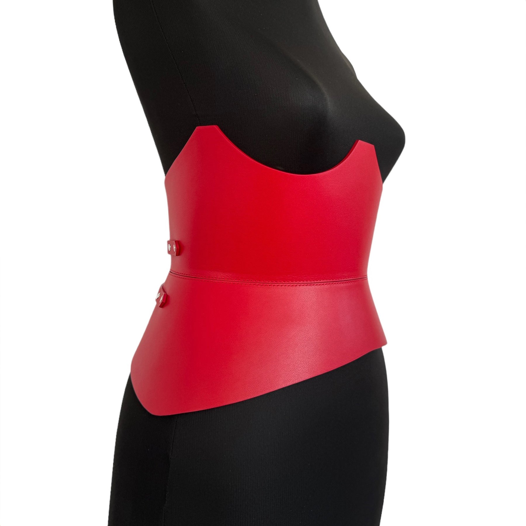 Red leather corset belt – Round XO by Aria Margo