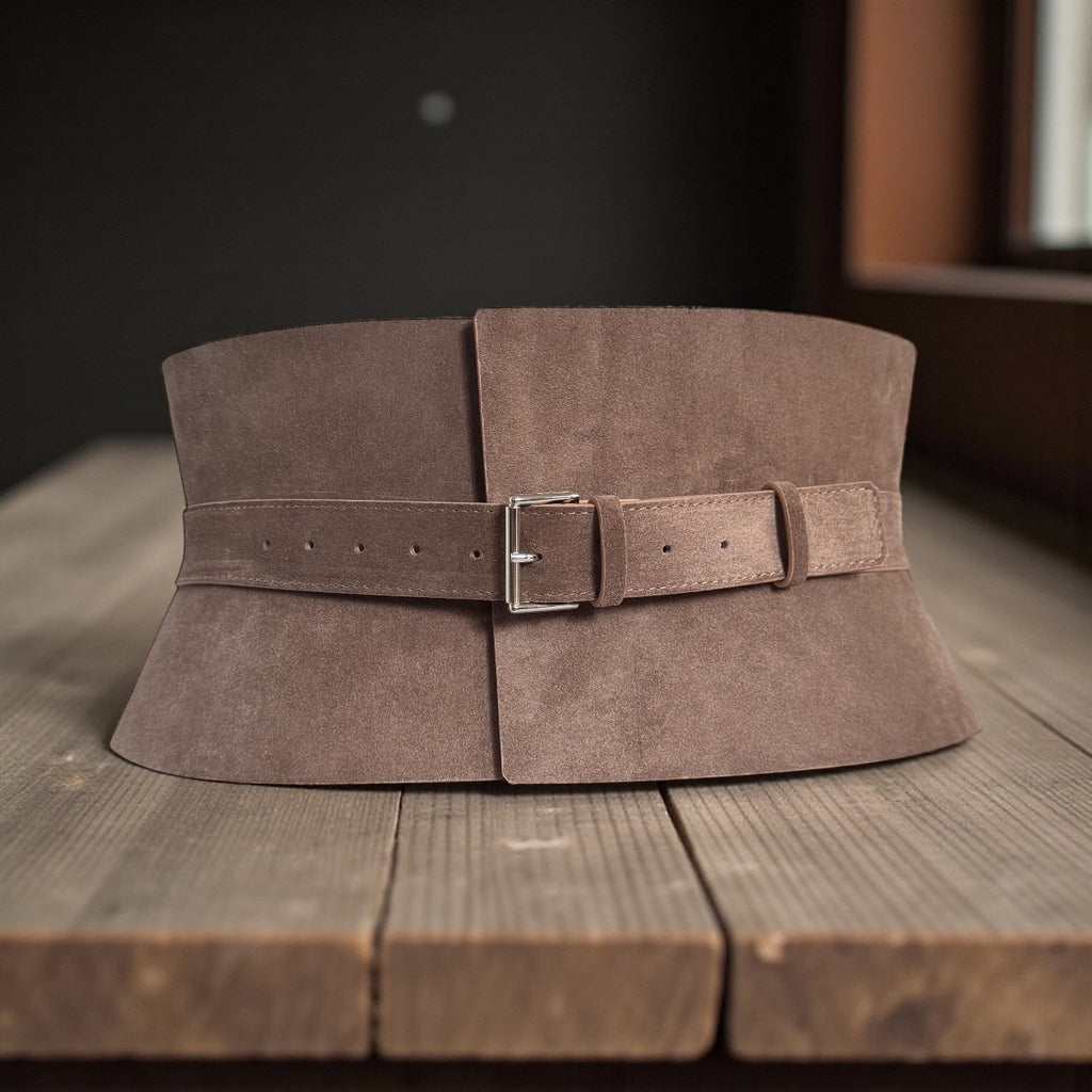 Brown leather corset belt – Wide by Aria Margo