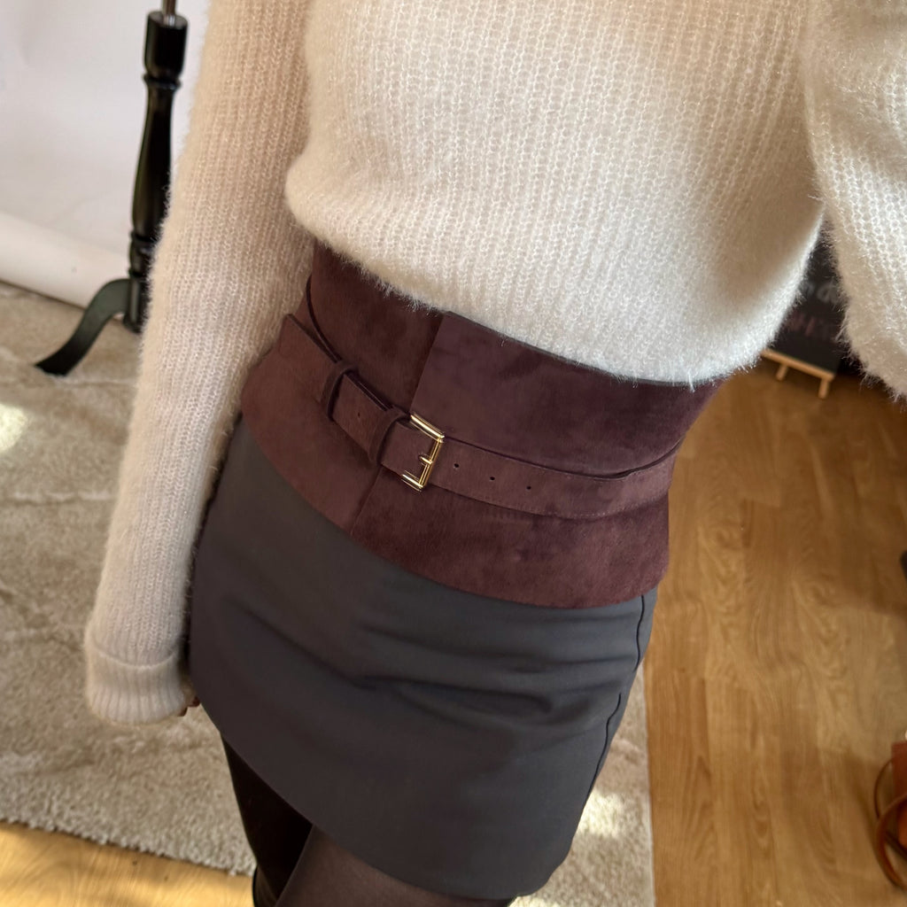 Brown leather corset belt – Wide by Aria Margo