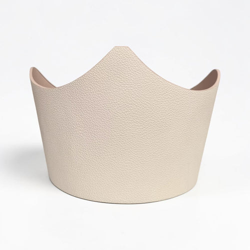 Aria Margo beige Italian leather under-bust belt with a sculpted crown design and textured finish.