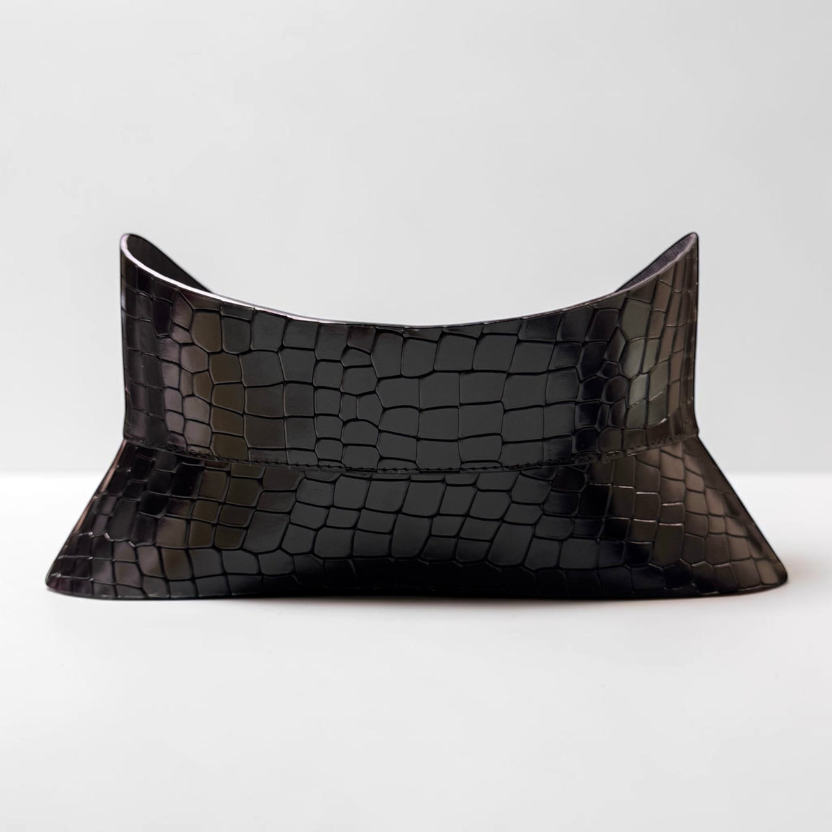 Aria Margo black croc-embossed leather hourglass corset belt with a structured silhouette and textured finish.