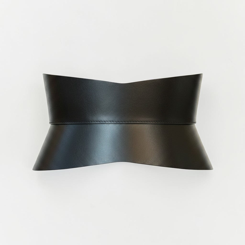 Aria Margo black Italian leather hourglass corset belt with a structured silhouette for a flattering waistline.