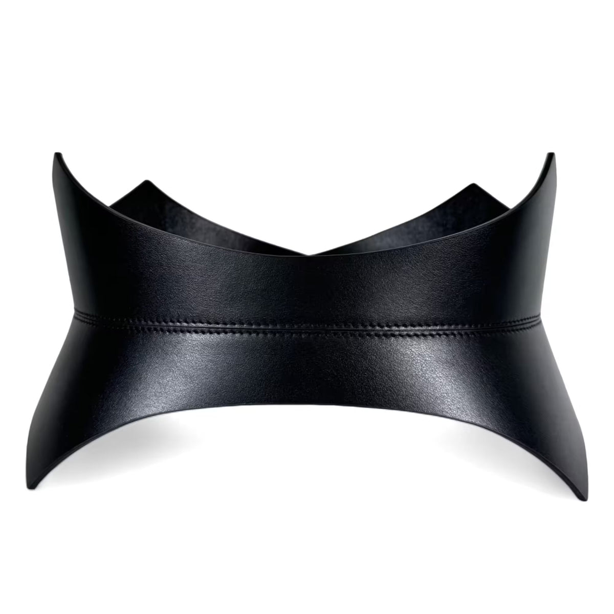 Aria Margo black Italian leather corset belt with a pointed, architectural silhouette for waist definition.