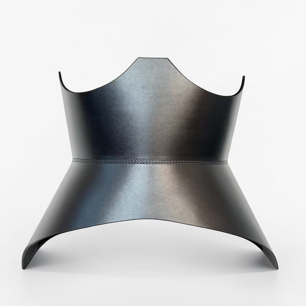 Aria Margo black Italian leather corset belt with a sculpted hourglass silhouette and high-rise design.
