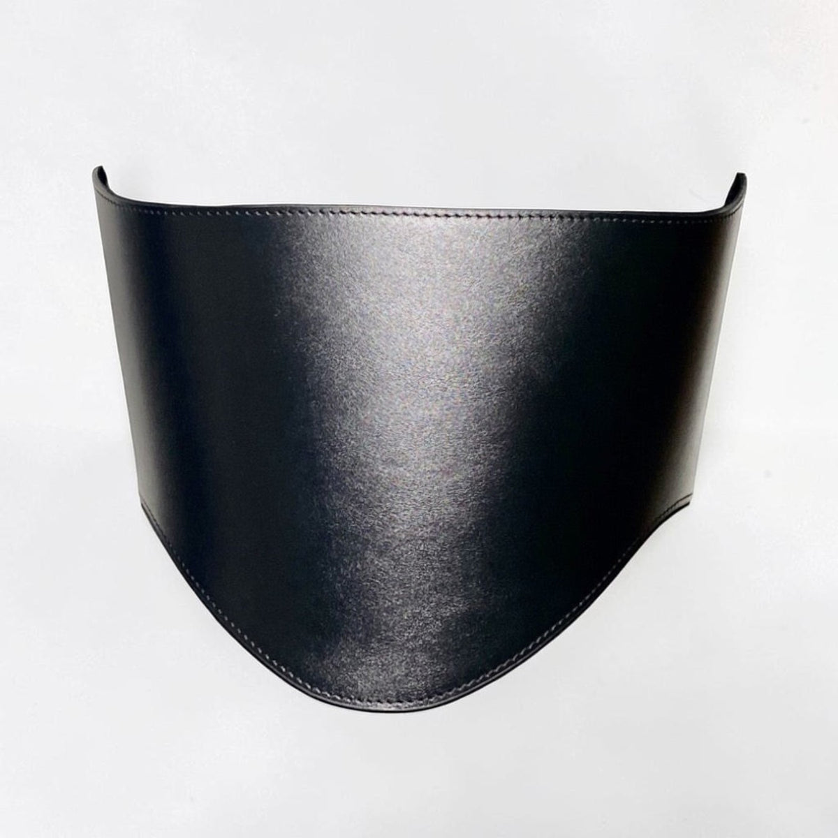 Aria Margo black Italian leather under-bust belt with a curved, waist-defining silhouette.