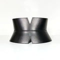 Aria Margo black Italian leather V-cut corset belt with an hourglass silhouette and stitched edge detailing.