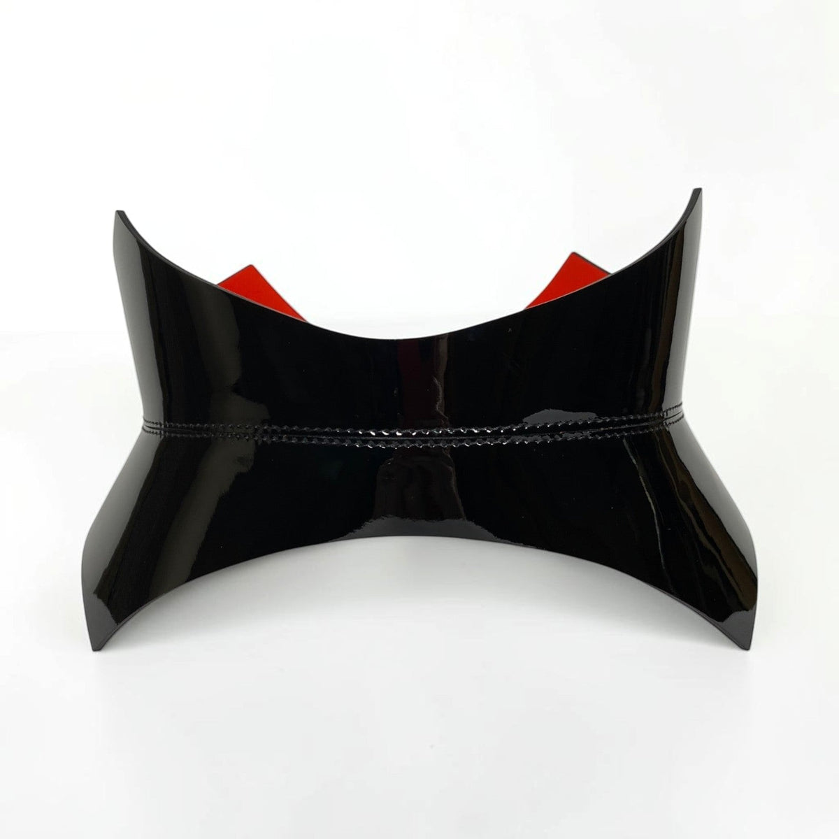 Aria Margo black patent leather corset belt with a high-shine finish and pointed silhouette on white background