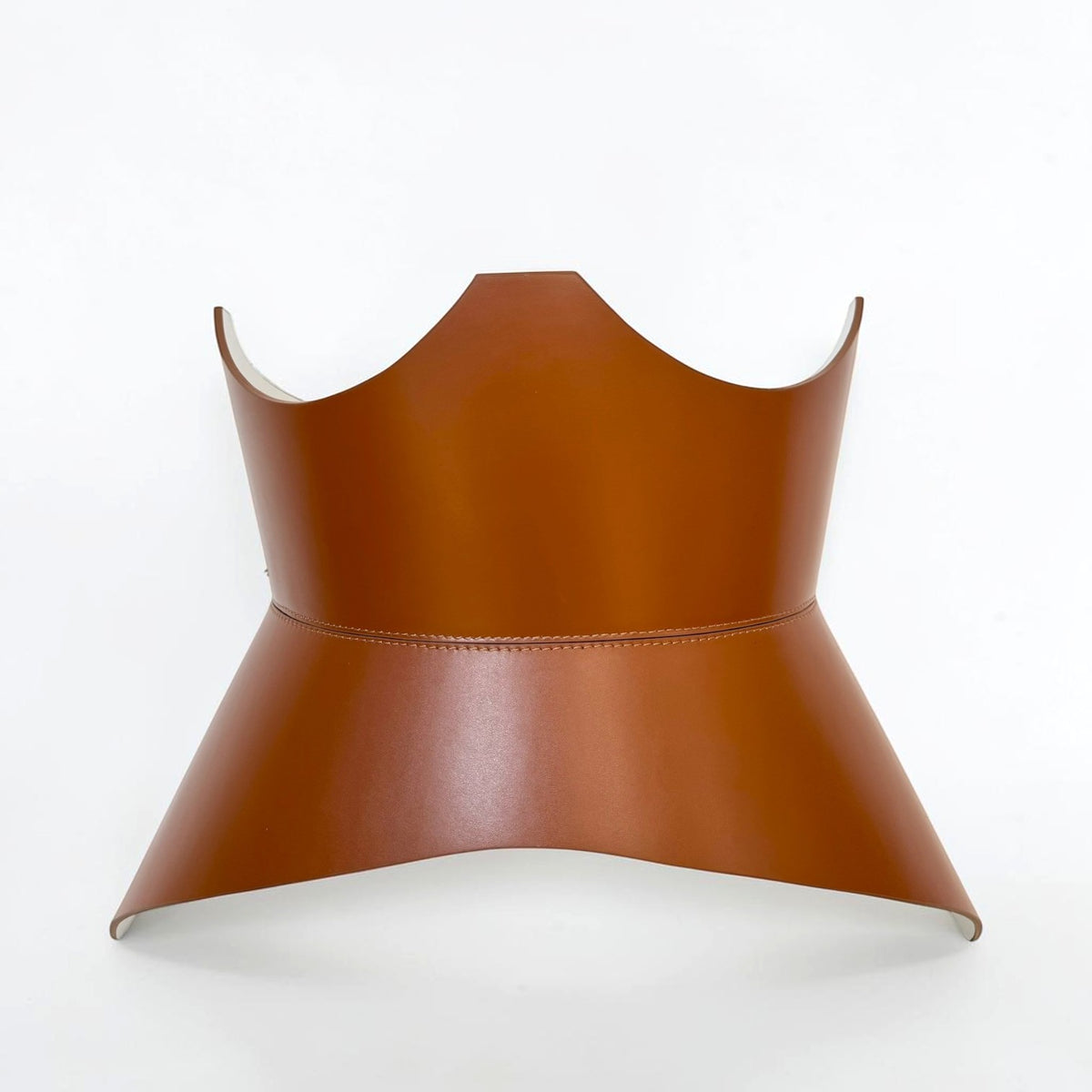 Aria Margo brown Italian leather corset belt with a sculpted hourglass silhouette and contoured waist design.