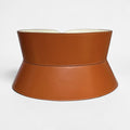 Aria Margo wide brown Italian leather corset belt with an hourglass silhouette and neat edge stitching