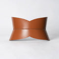 Aria Margo brown Italian leather hourglass corset belt with a structured waist-defining silhouette