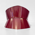 Aria Margo burgundy Italian leather corset belt with an hourglass silhouette and glossy finish.