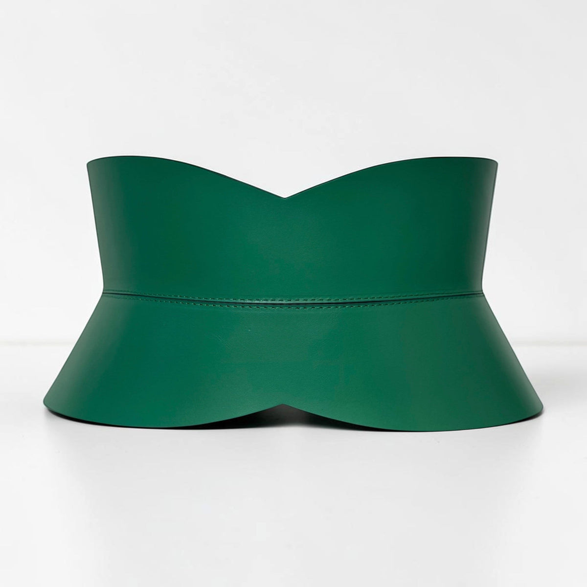 Aria Margo green Italian leather hourglass corset belt with a structured silhouette for waist definition.