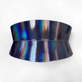 Aria Margo Eclipse mini corset belt in holographic silver Italian leather with a curved, light-reflecting finish.