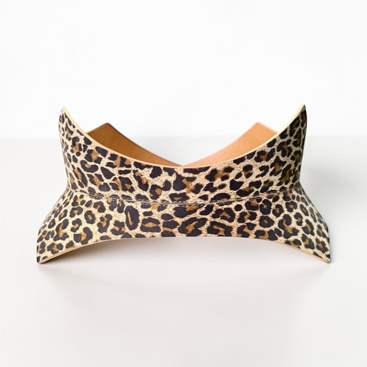 Aria Margo Test Thorns corset belt in leopard print leather with a pointed, structured waist-defining shape.