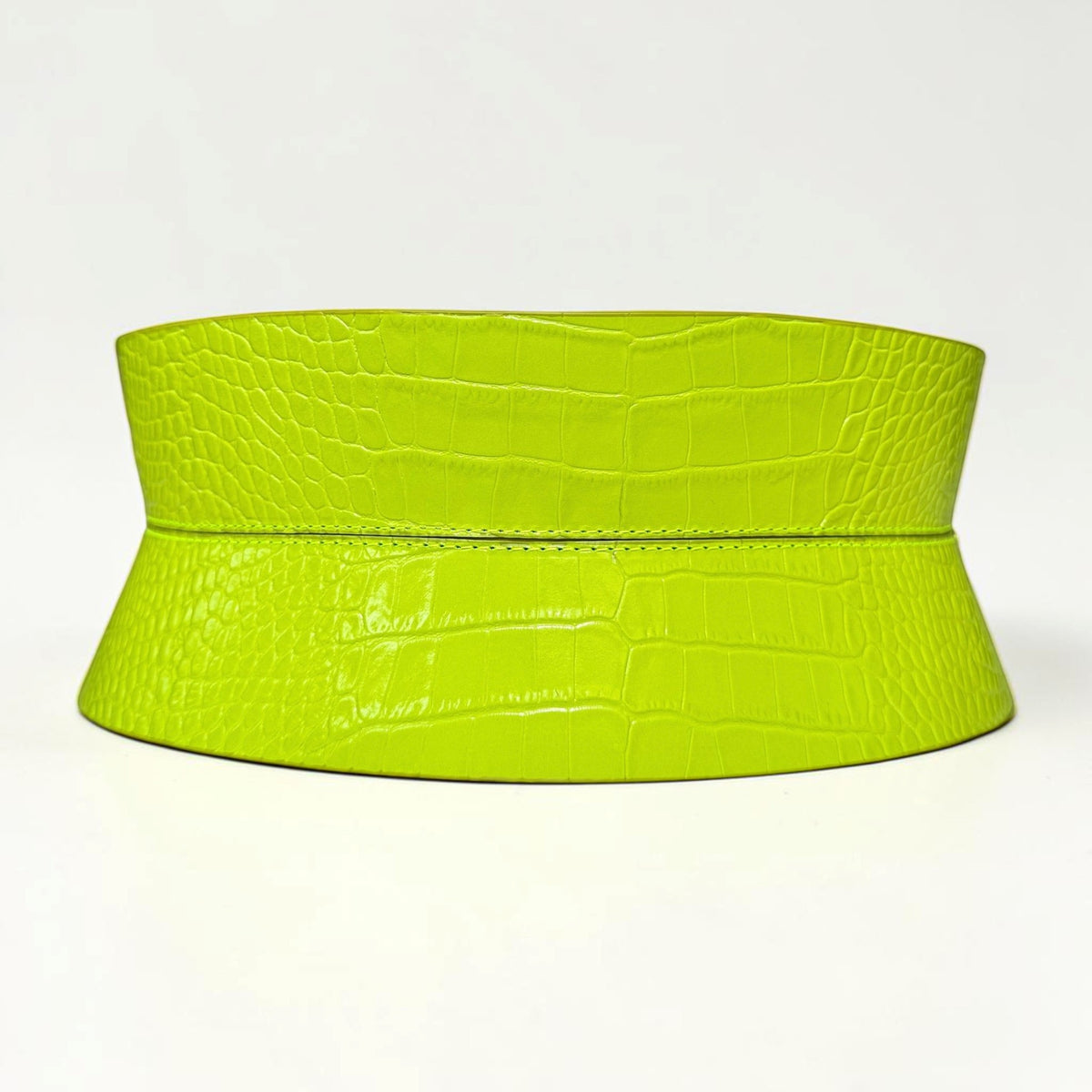 Aria Margo lime green croc-embossed Italian leather corset belt with a structured waist-defining design.