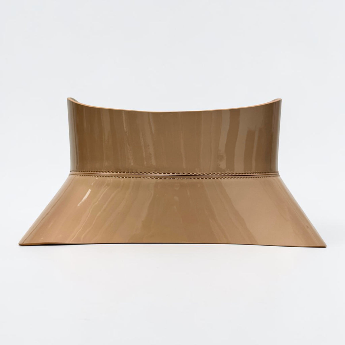 Aria Margo mocha patent leather hourglass corset belt with a high-shine finish and structured silhouette.