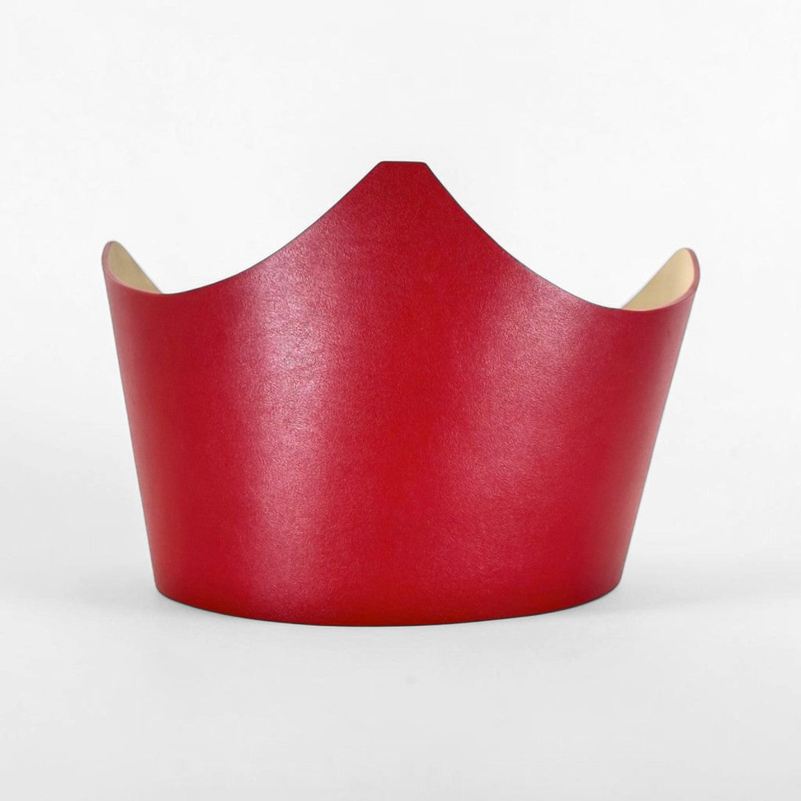 Aria Margo red Italian leather under-bust belt with a sculpted crown shape and smooth finish.
