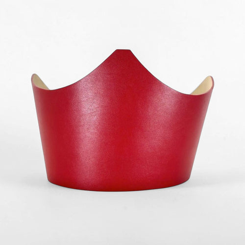 Aria Margo red Italian leather under-bust belt with a sculpted crown shape and smooth finish.
