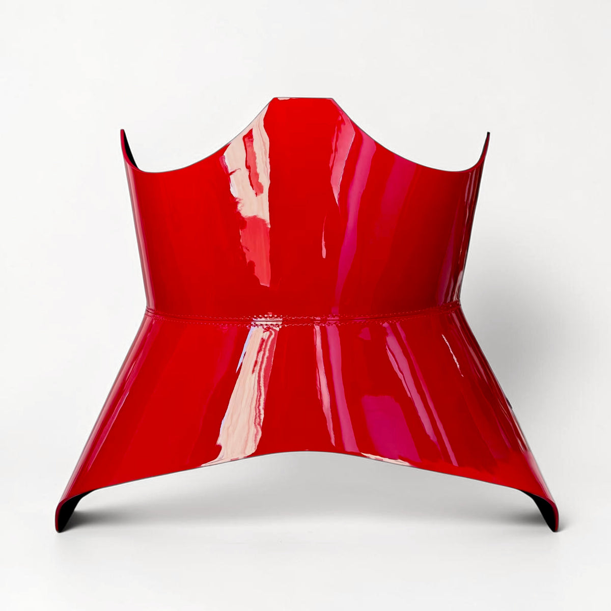 Aria Margo red patent leather corset belt with a high-shine finish and sculpted hourglass silhouette.