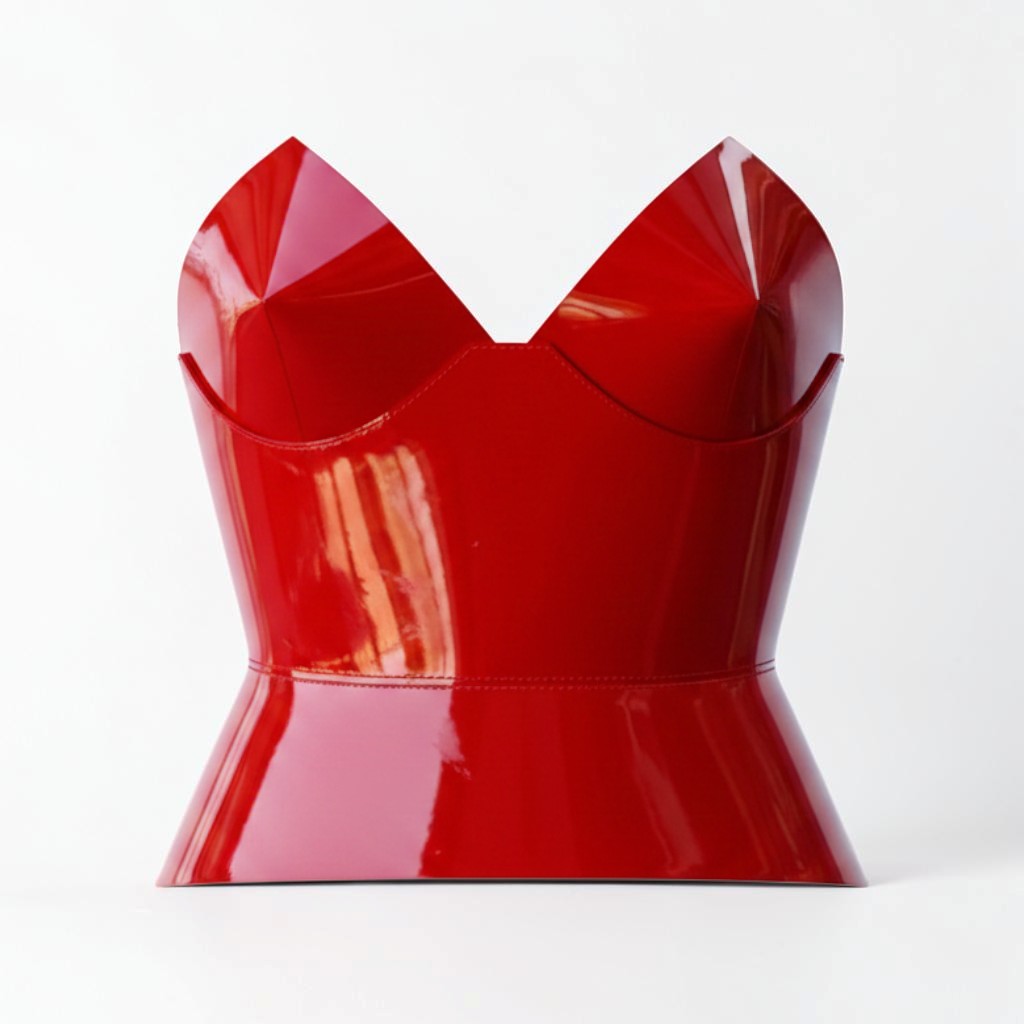 Aria Margo red patent leather corset with a structured, high-shine finish and a feminine, sculpted silhouette.