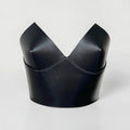 Aria Margo Test black Italian leather over-bust corset with a structured, modern silhouette and V-neckline.