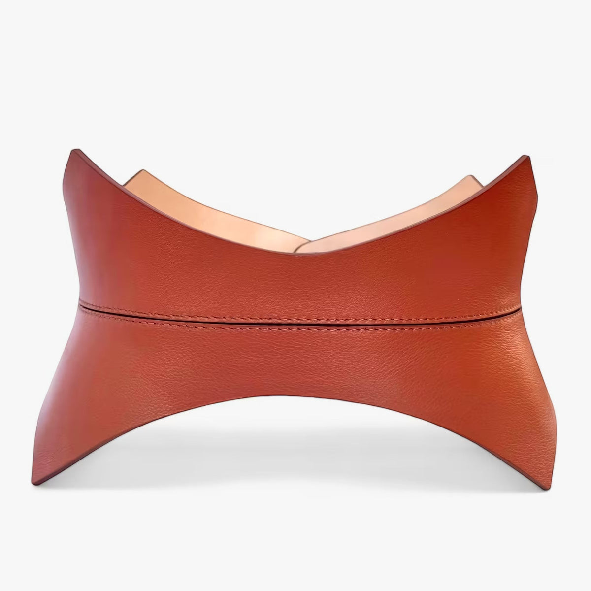 Aria Margo Test brown Italian leather corset belt with a pointed, structured silhouette for a defined waistline.