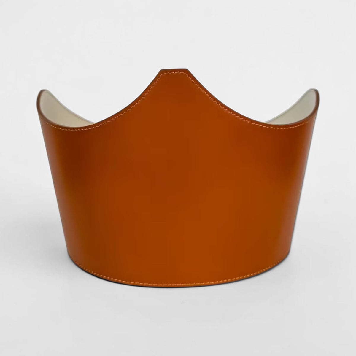 Aria Margo Test brown Italian leather under-bust belt with a sculpted crown shape and smooth cream lining.
